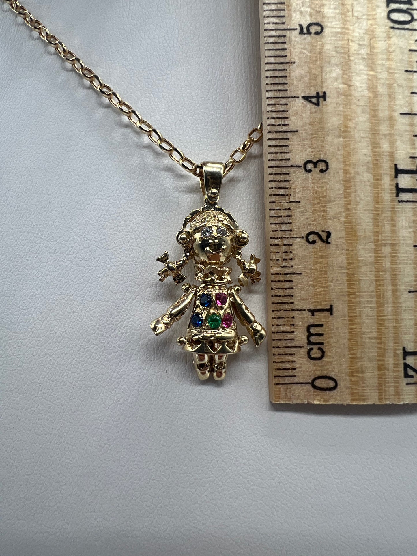9ct Gold Multi Gem Movable Ragdoll Necklace Pendant Fully Hallmarked & Boxed