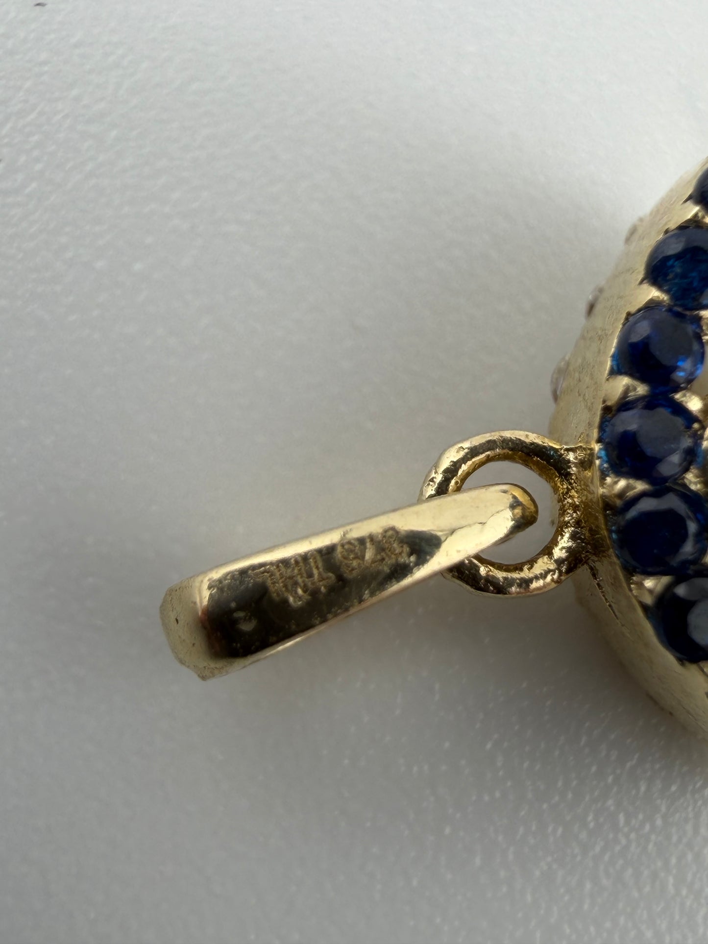 9ct Yellow Gold Small Evil Eye Pendant / Charm Blue & White Cz Set & 375 Stamped