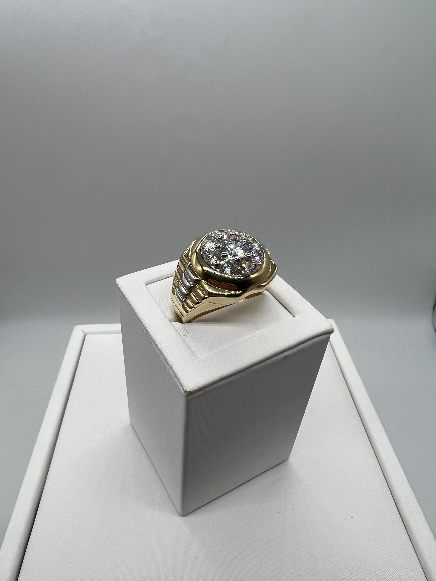 Large 9ct Yellow & White Men’s Cz Rolex Sides Ring