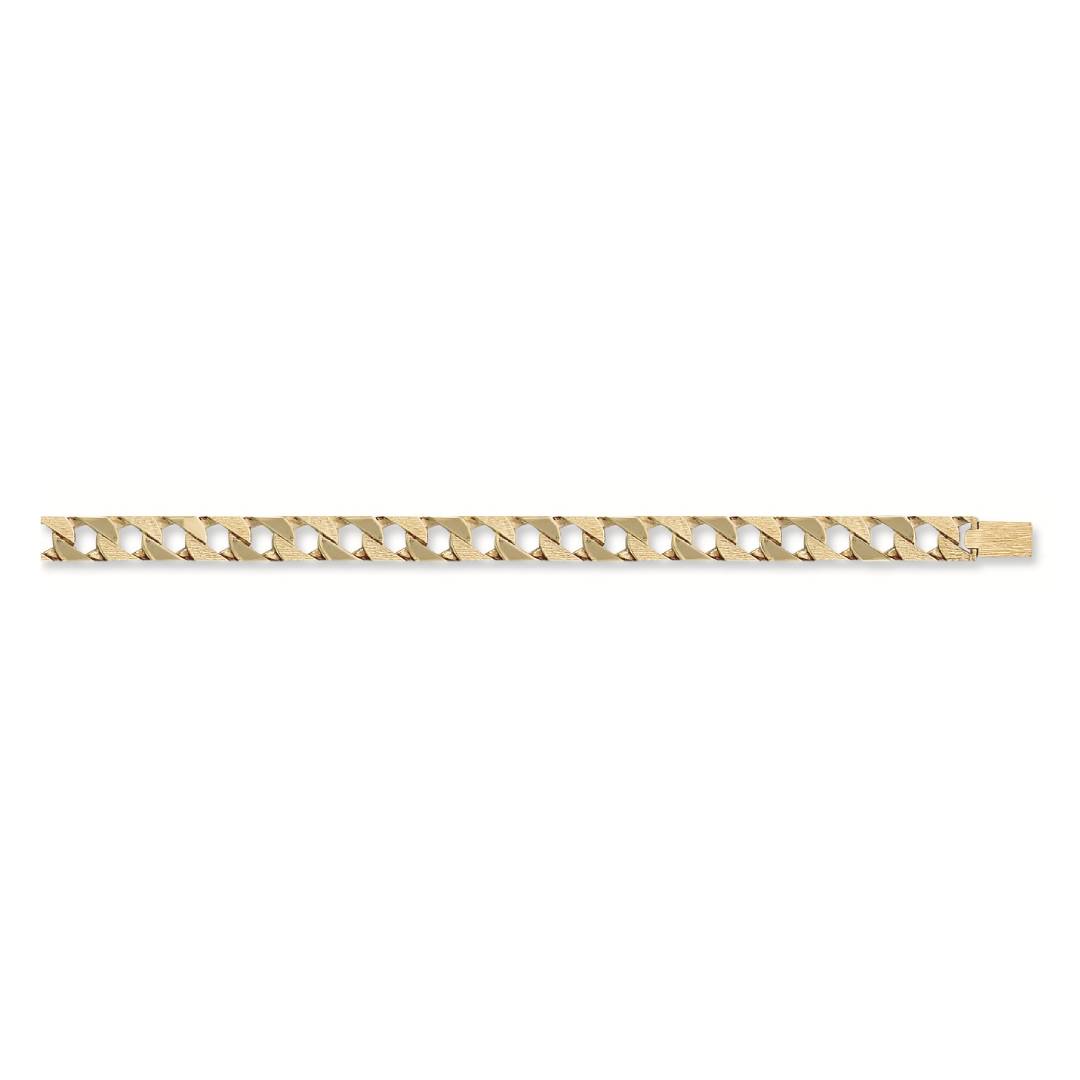 Solid 9ct Yellow Gold 12mm Chaps Bracelet Plain & Barked Casted Gold Links