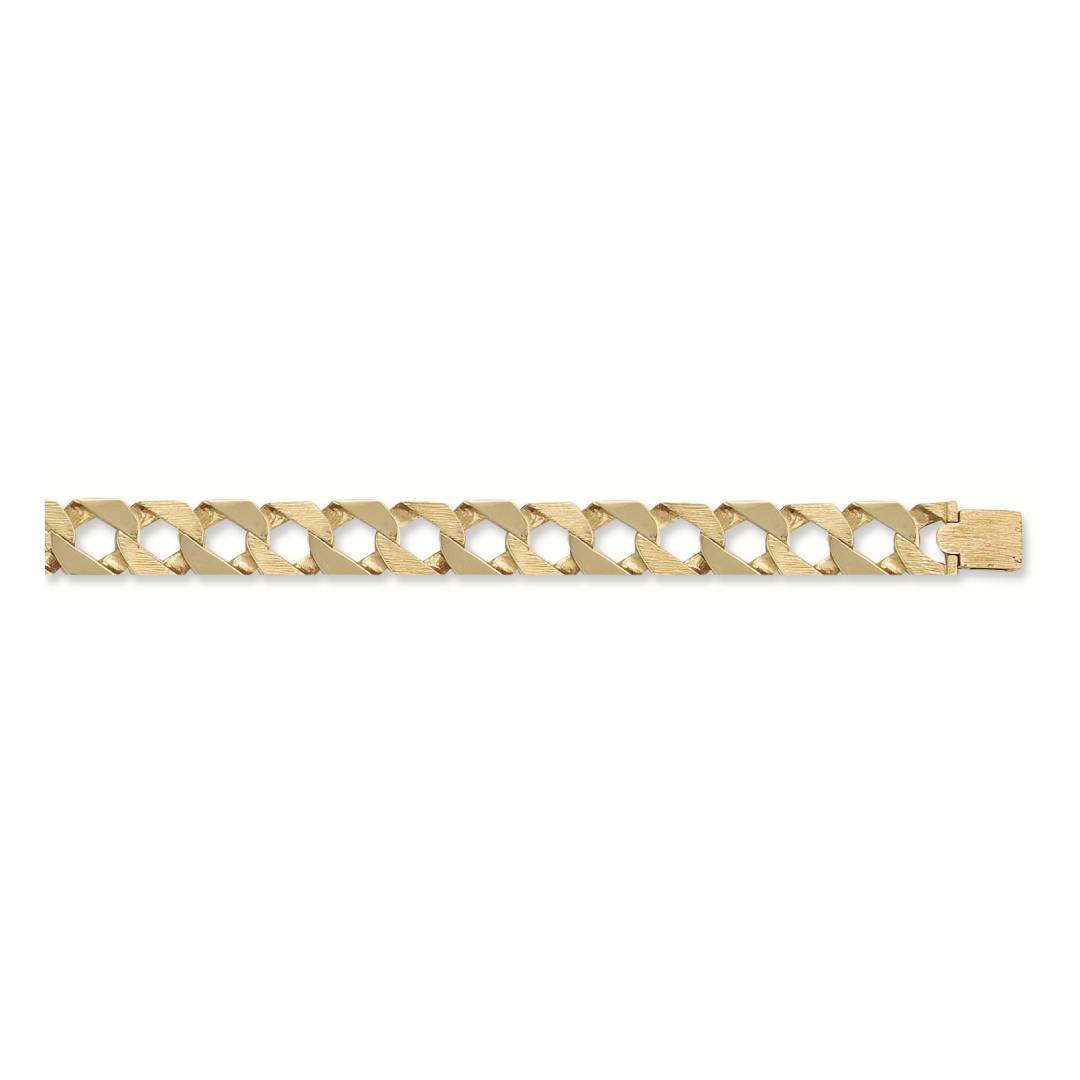 Solid 9ct Yellow Gold 17mm Chaps Bracelet Plain & Barked Casted Gold Links