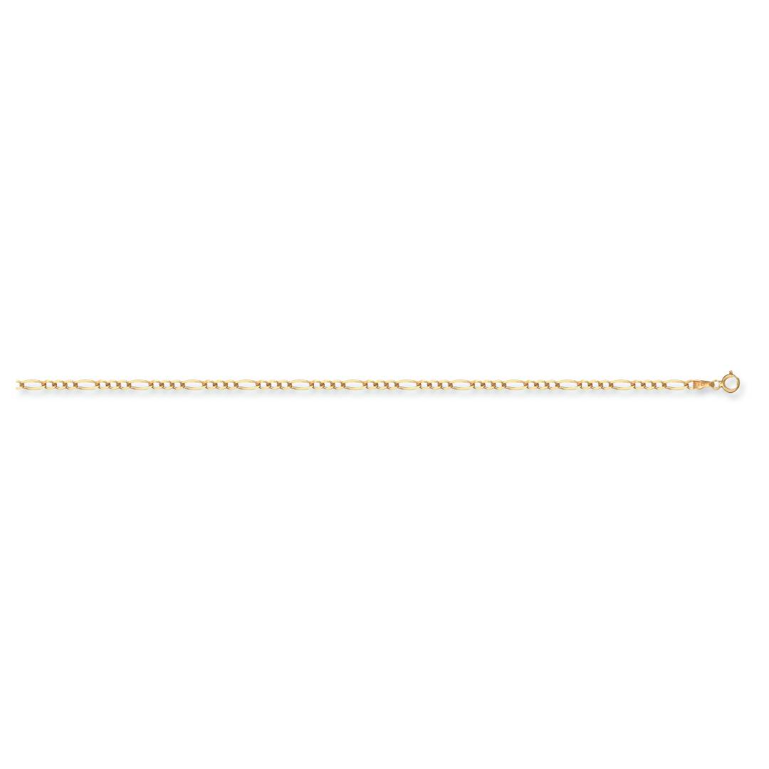 Solid 9ct Yellow Gold 3mm Flat Figaro Chain