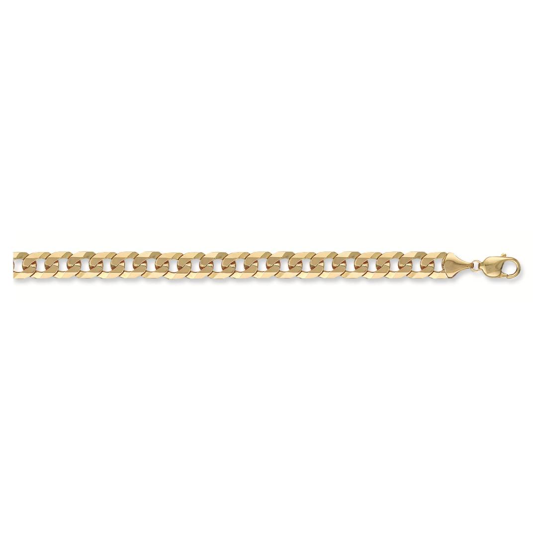 Solid 9ct Yellow Gold 10mm Flat Mens Curb Chains 20-24 Inches