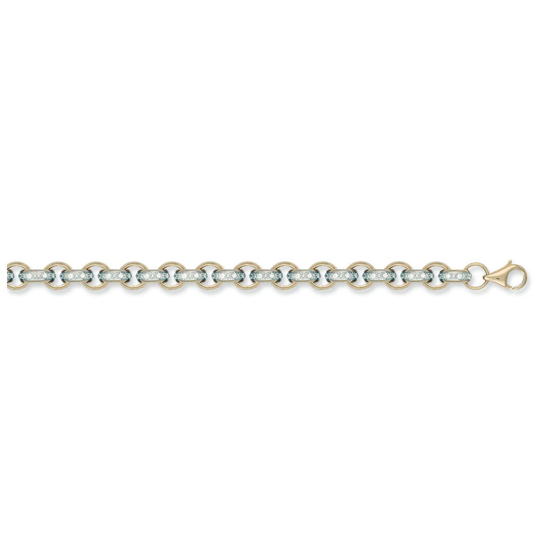 Solid 9ct Yellow Gold 10mm Plain & Cz Belcher Bracelet - 20 Inches