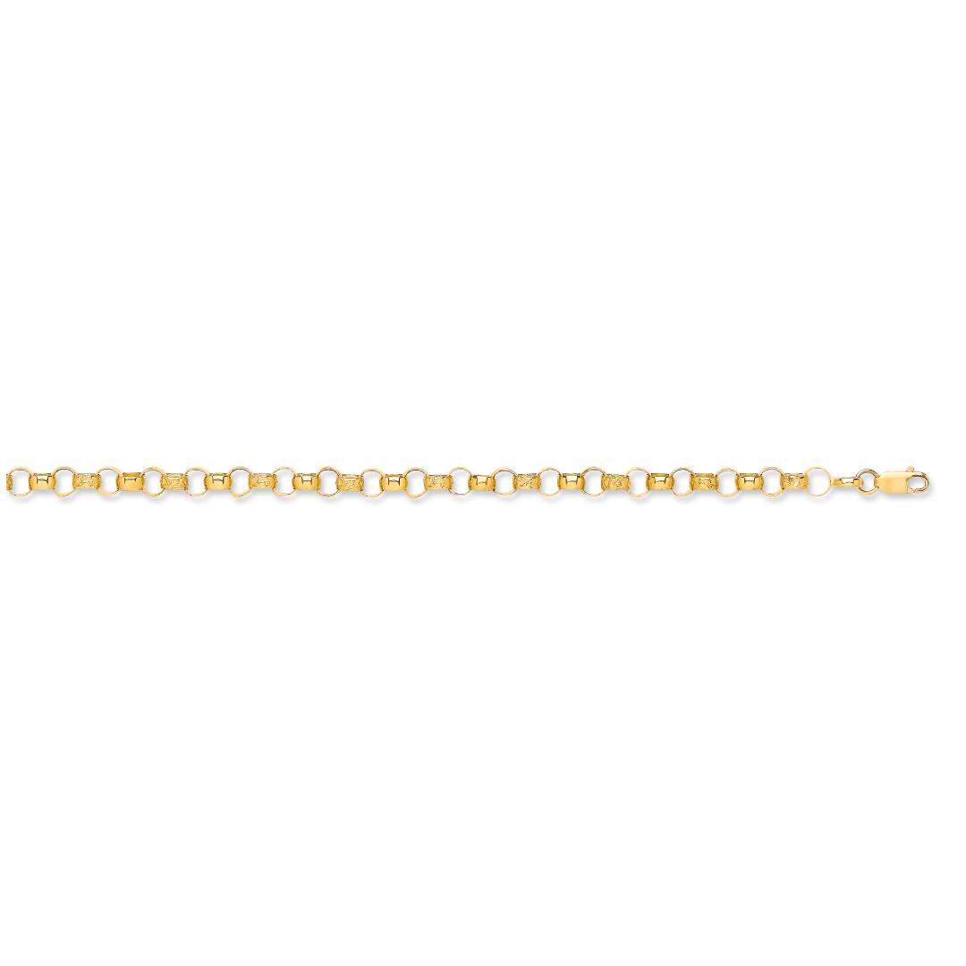 Solid 9ct Yellow Gold 7.5mm Plain & Engraved Belcher Bracelet