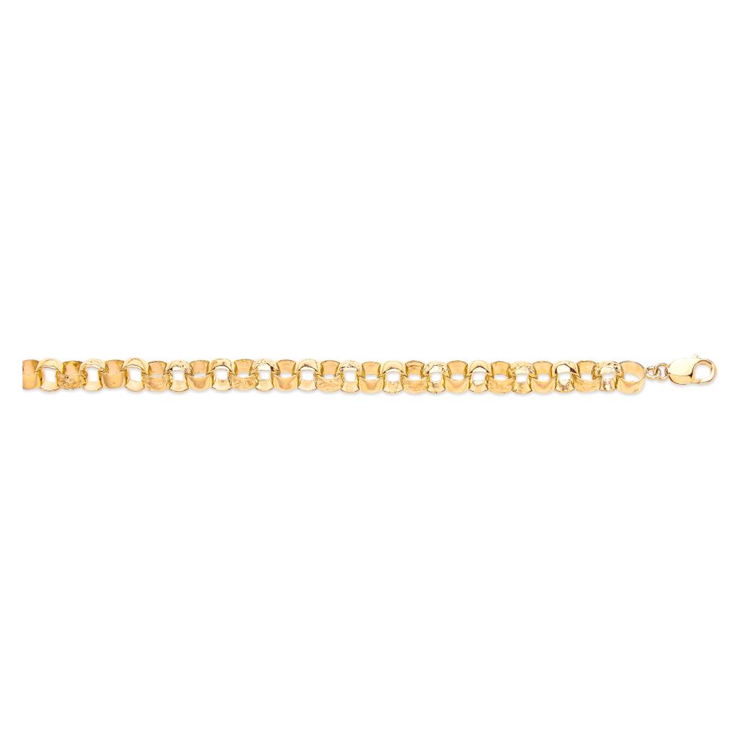 Solid 9ct Yellow Gold 10mm Plain & Engraved Belcher Bracelet - 20 Inches