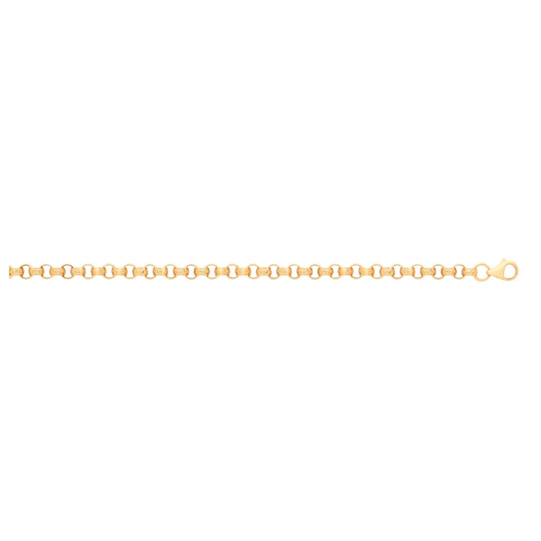 Solid 9ct Yellow Gold 6.6mm Plain & Engraved Belcher Bracelet - 8.5 Inches