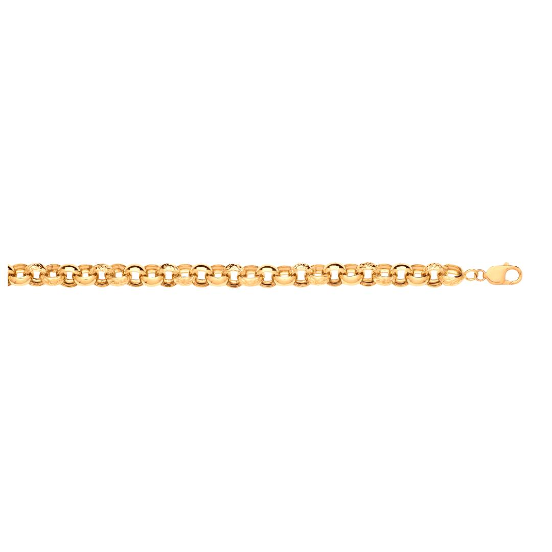 Solid 9ct Yellow Gold 12.5mm Plain & Engraved Belcher Bracelet - 24 Inches