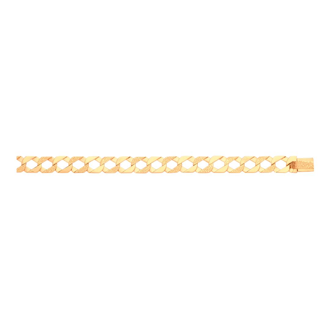 Solid 9ct Yellow Gold 13mm Chaps Bracelet Plain & Engraved Gold Links - 8.5 Inches