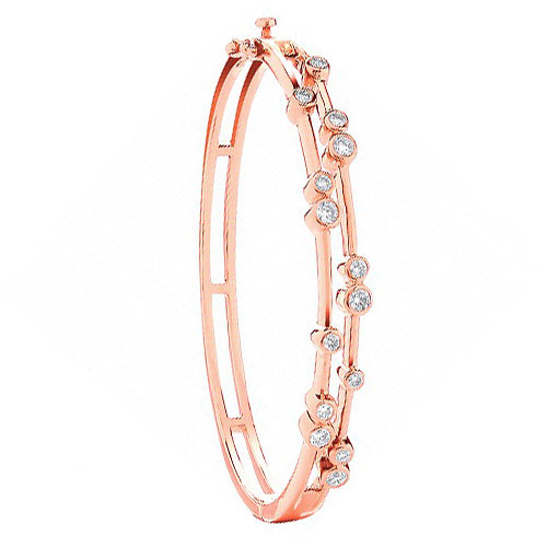 Womens Solid 18ct Rose Gold 1.00ct Diamond Bubble Bangle