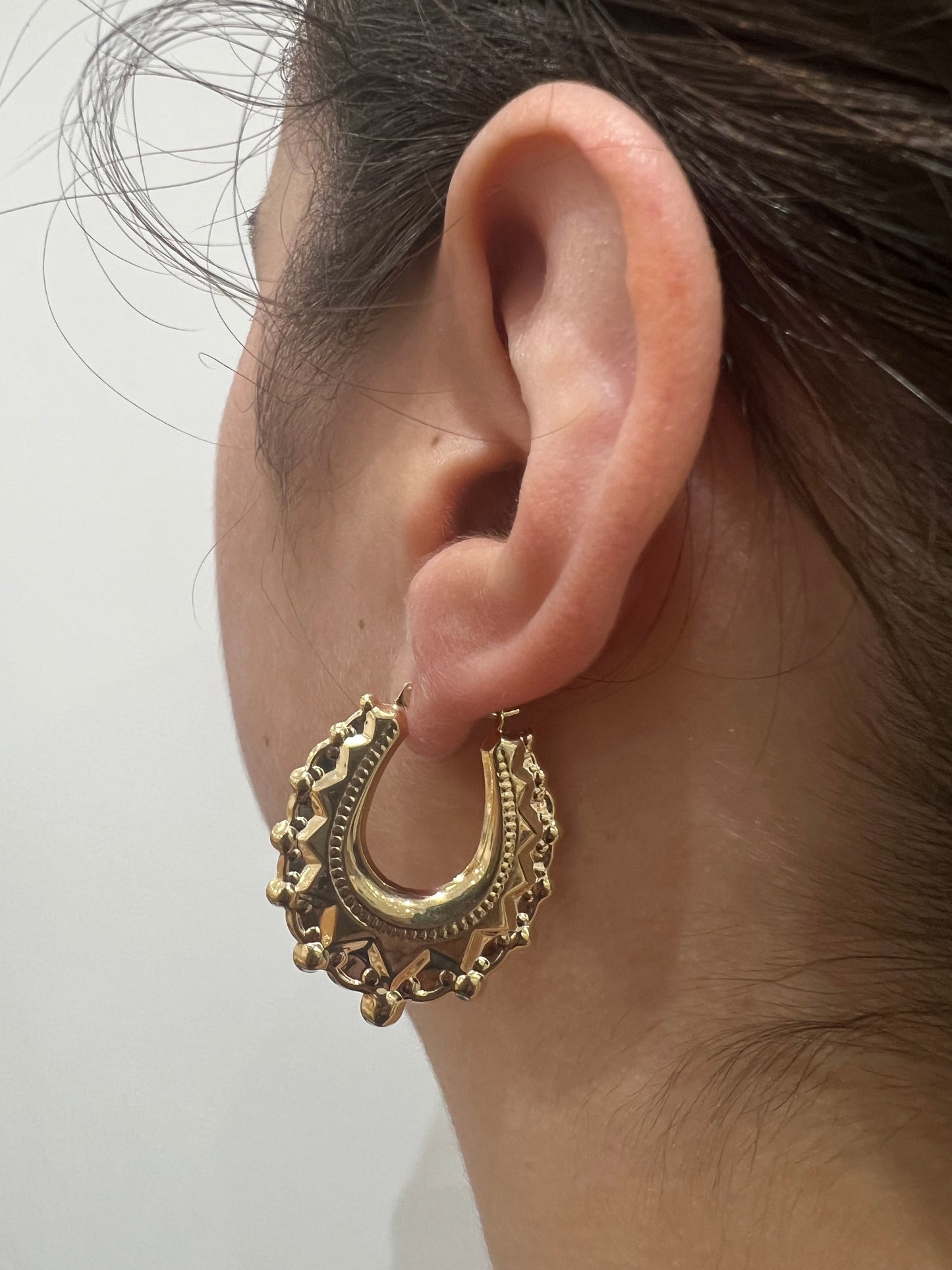 LARGE 9CT YELLOW GOLD HALLMARKED VICTORIAN 1.5INCH CHUNKY OVAL CREOLE EARRINGS