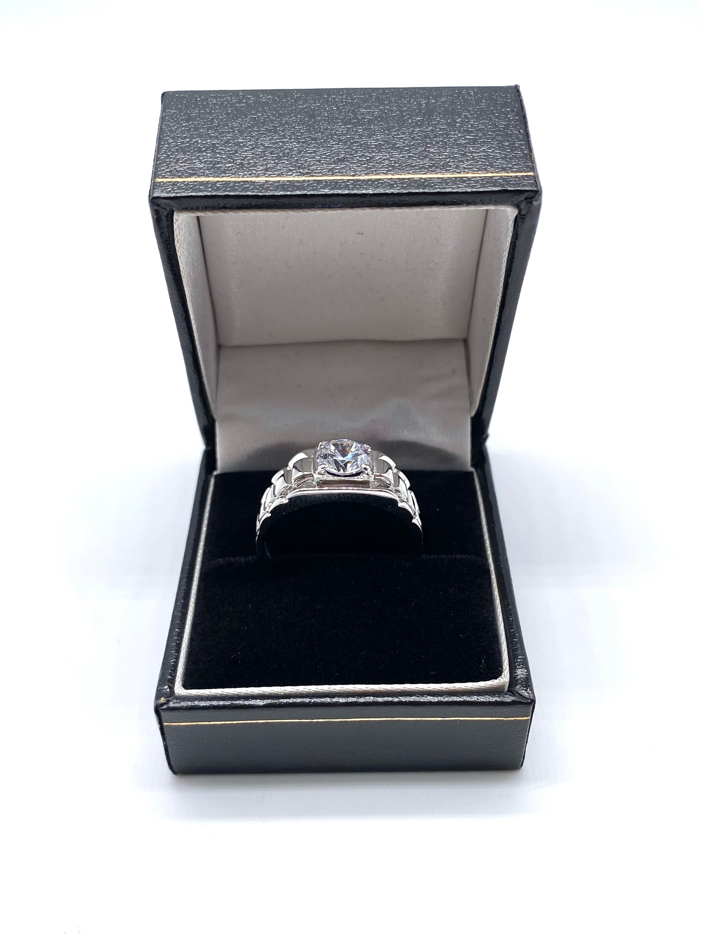 9ct White Gold Mens Ring - Rolex Sides, Cz, Two Colour & Fully Hallmarked Sizes Q - X