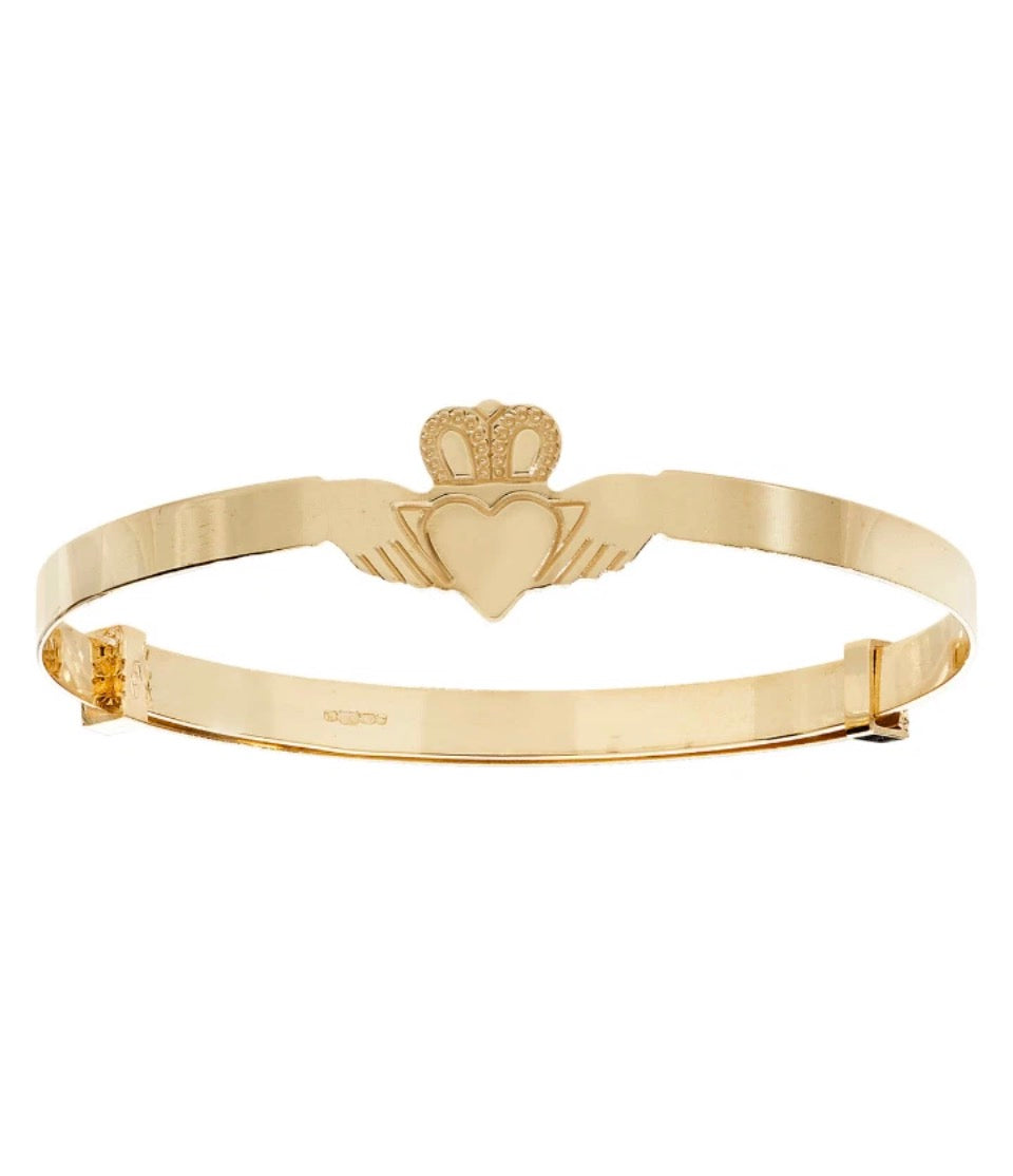 Solid 9ct Yellow Gold Expandable Baby Claddagh Bangle - Kids 9ct Gold Bracelet