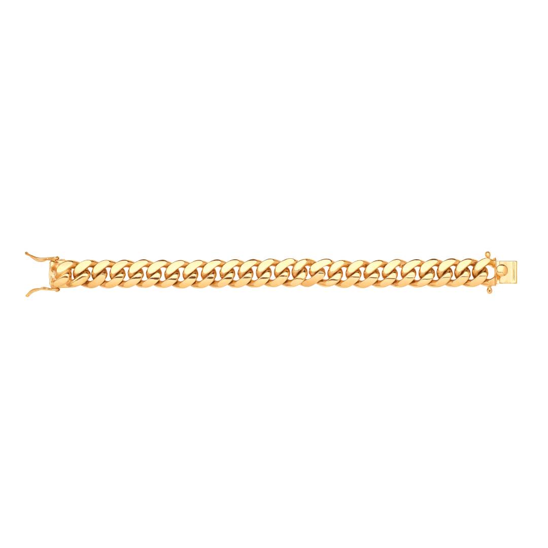 Solid 9ct Yellow Gold 14mm Cuban Link Mens Bracelet - 8.5 Inches