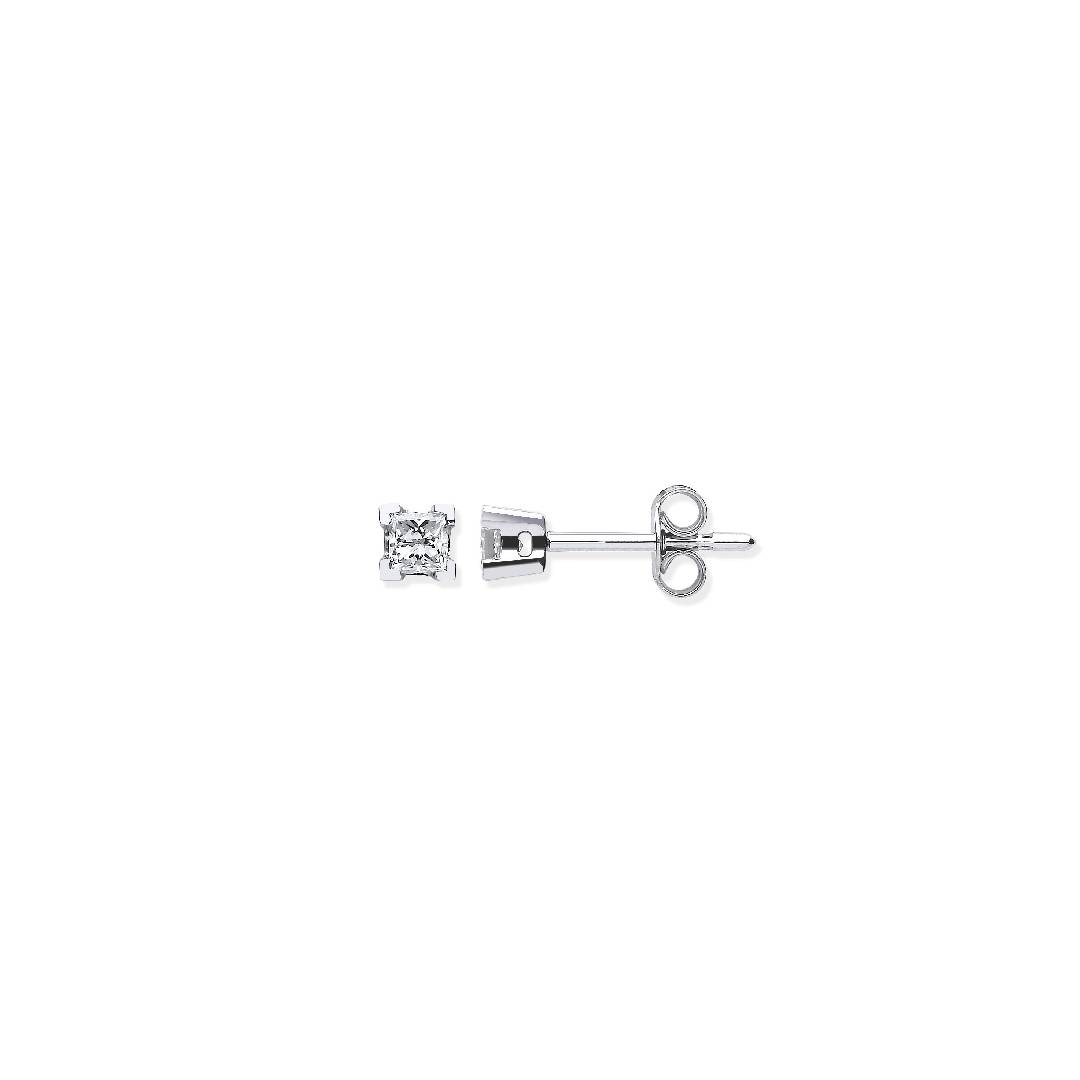 18ct White Gold 0.30ct Claw Set Princess Cut Diamond Stud Earrings