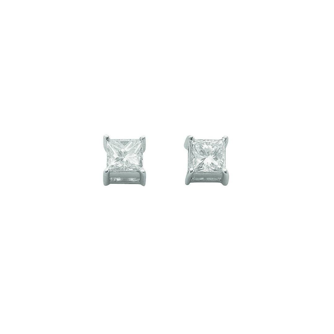 18ct White Gold 0.50ct Claw Set H/VS Princess Cut Diamond Stud Earrings