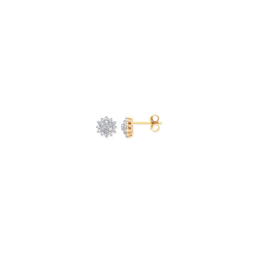 9ct Yellow Gold 0.50ct Diamond Cluster Stud Earrings
