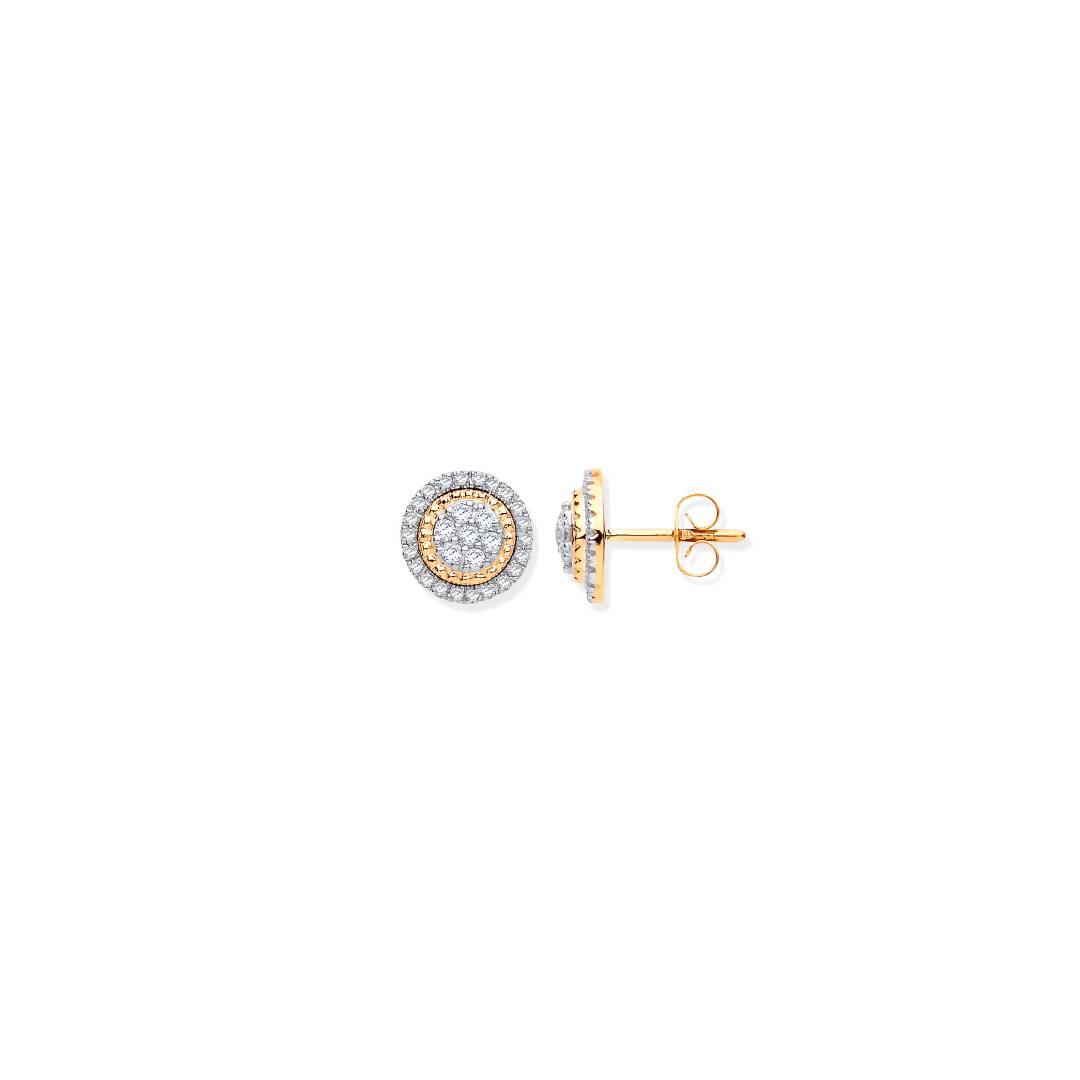 9ct Yellow Gold Multi Circles Stud Diamond 0.36ctw Earrings
