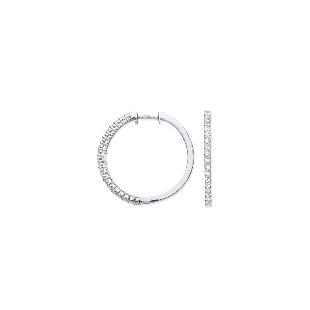 18ct White Gold 0.70ct Claw Set Diamond Hinged Hoop Earrings