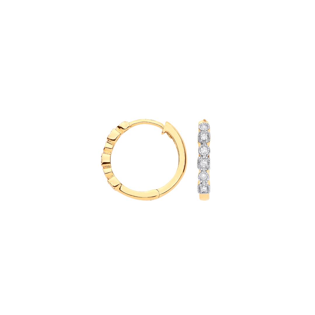 9ct Yellow Gold Round 0.10ctw Diamond Hoops