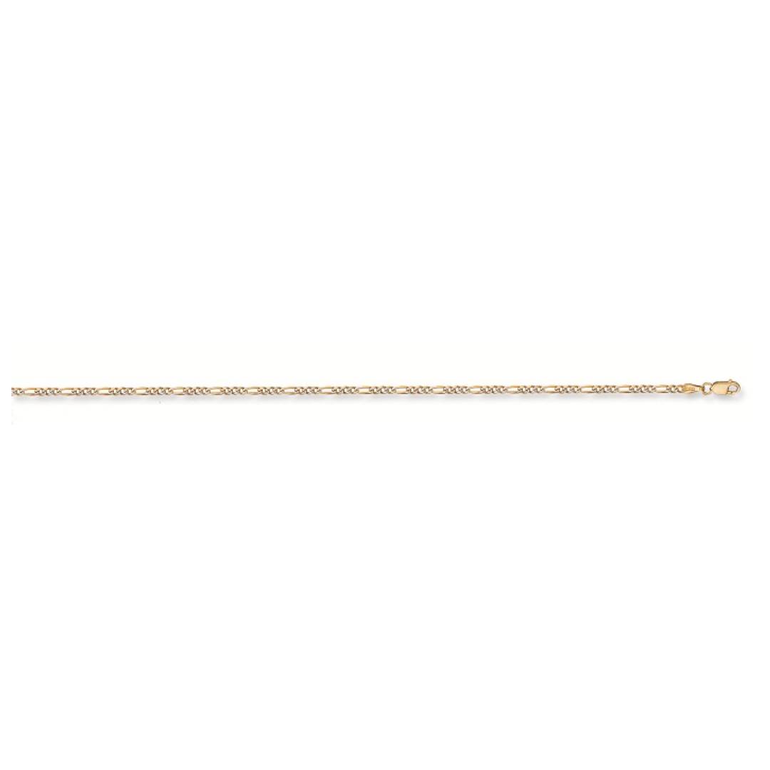 Solid 9ct Yellow Gold Rhodium Plated Figaro Link Anklet - 3mm