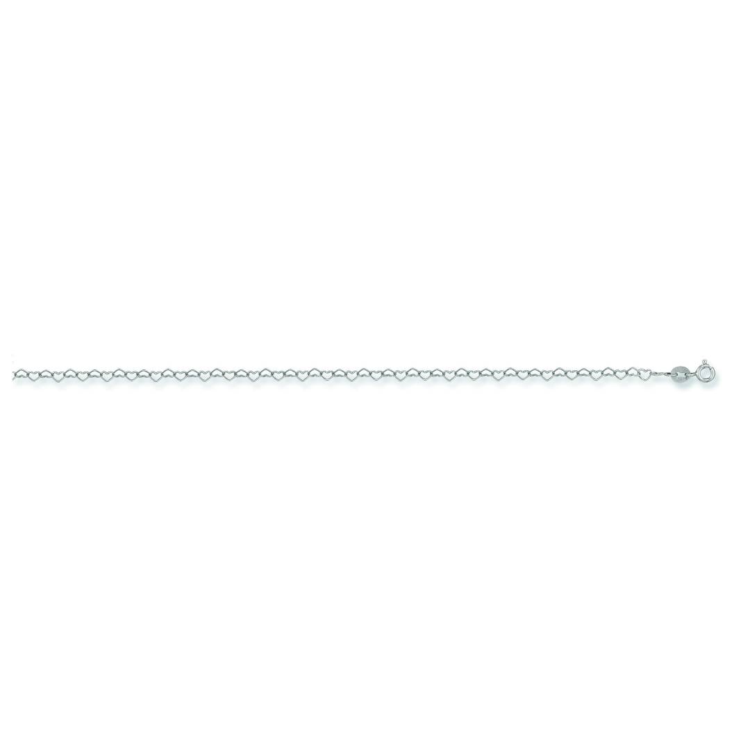 Solid 9ct White Gold Heart Link Anklet - 3.5mm Wide