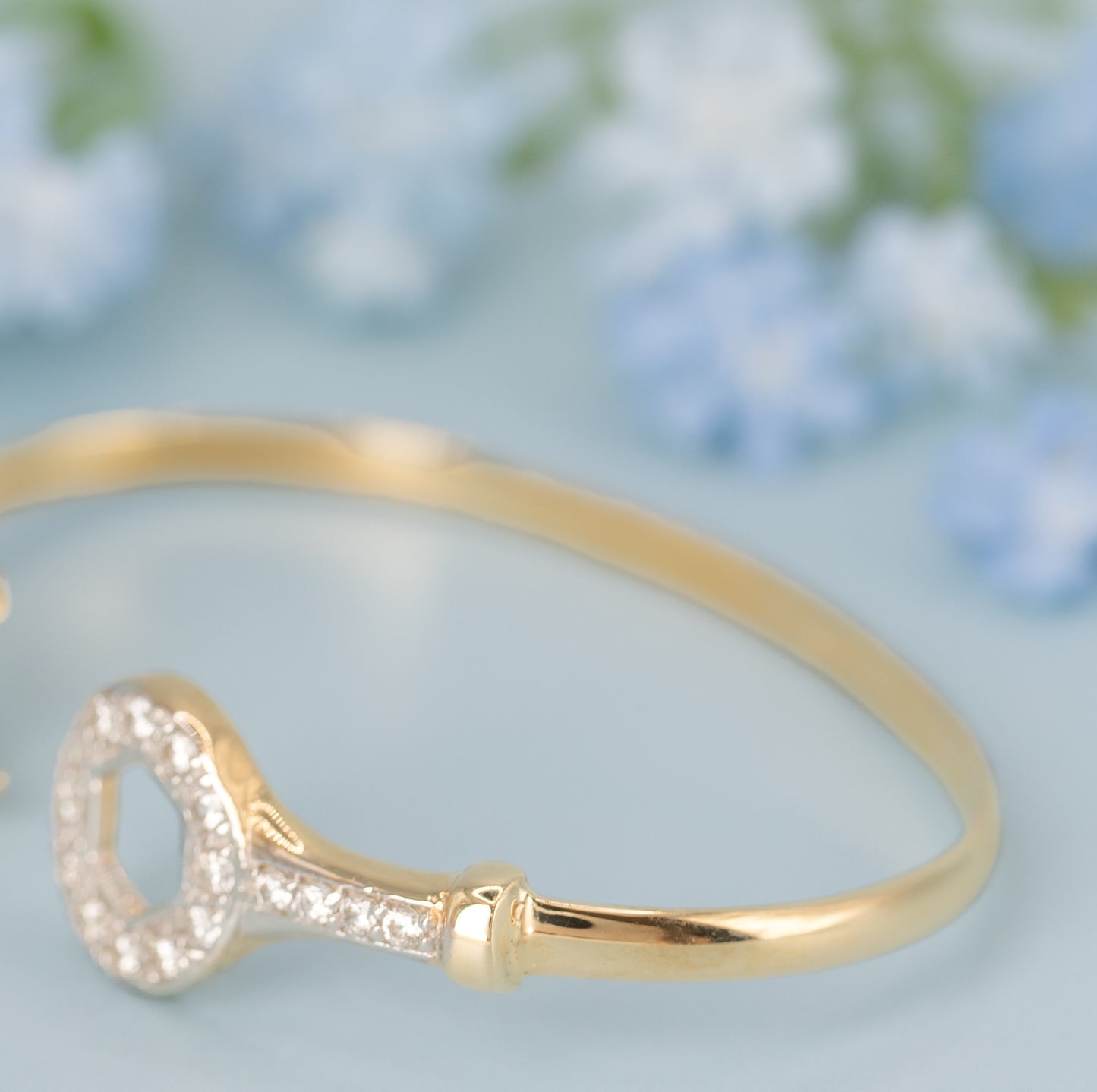 Solid 9ct Yellow Gold Baby / Kids CZ Spanner Bangle