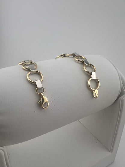 9ct Yellow & White Gold 10mm Wide Bracelet - 7.5 Inch Ladies Gold Bracelet UK
