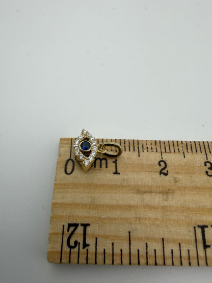 9ct Yellow Gold Small Evil Eye Pendant / Charm Blue & White Cz Set & 375 Stamped