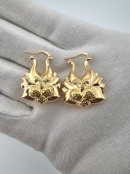 LARGE 9CT YELLOW GOLD  STRAWBERRY EARRINGS HALLMARKED VICTORIAN  CHUNKY  CREOLES