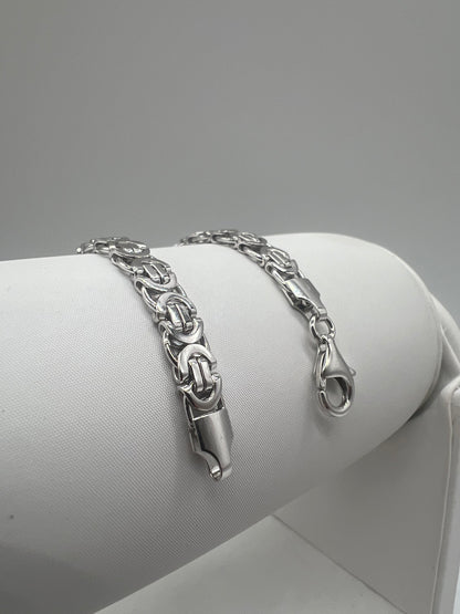 Men’s Solid 9ct White Gold - 6mm Wide - 8.5 Inch -  Men’s Byzantine Bracelet