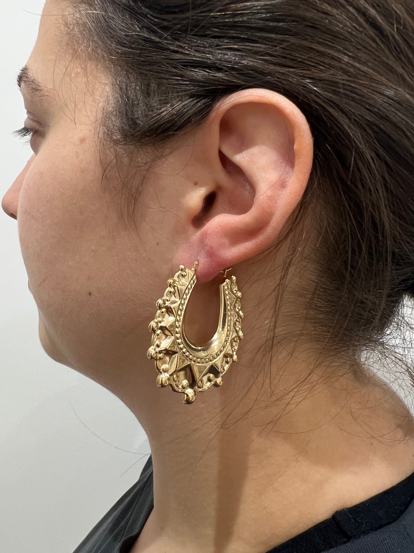 XL 9CT YELLOW GOLD HALLMARKED VICTORIAN 2INCH CHUNKY OVAL CREOLE HOOP EARRINGS
