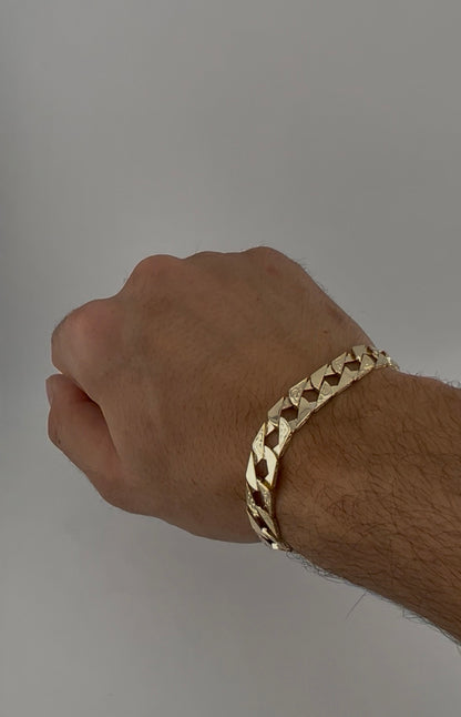 9ct Solid Gold Men's Bracelet 8.5 INCH - 10mm Flat Curb FULL UK HALLMARK & BOXED