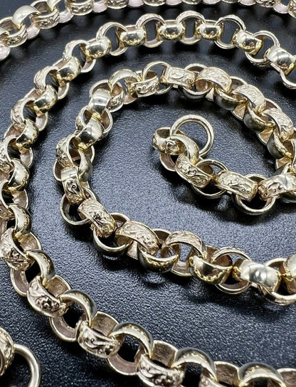 Solid 9ct Yellow Gold 6.6mm Plain & Engraved Belcher Bracelet - 24 Inches