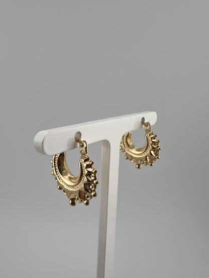 9ct Gold Victorian Style Spiked Round Creole Hoop Earrings 15mm | XSmall Size