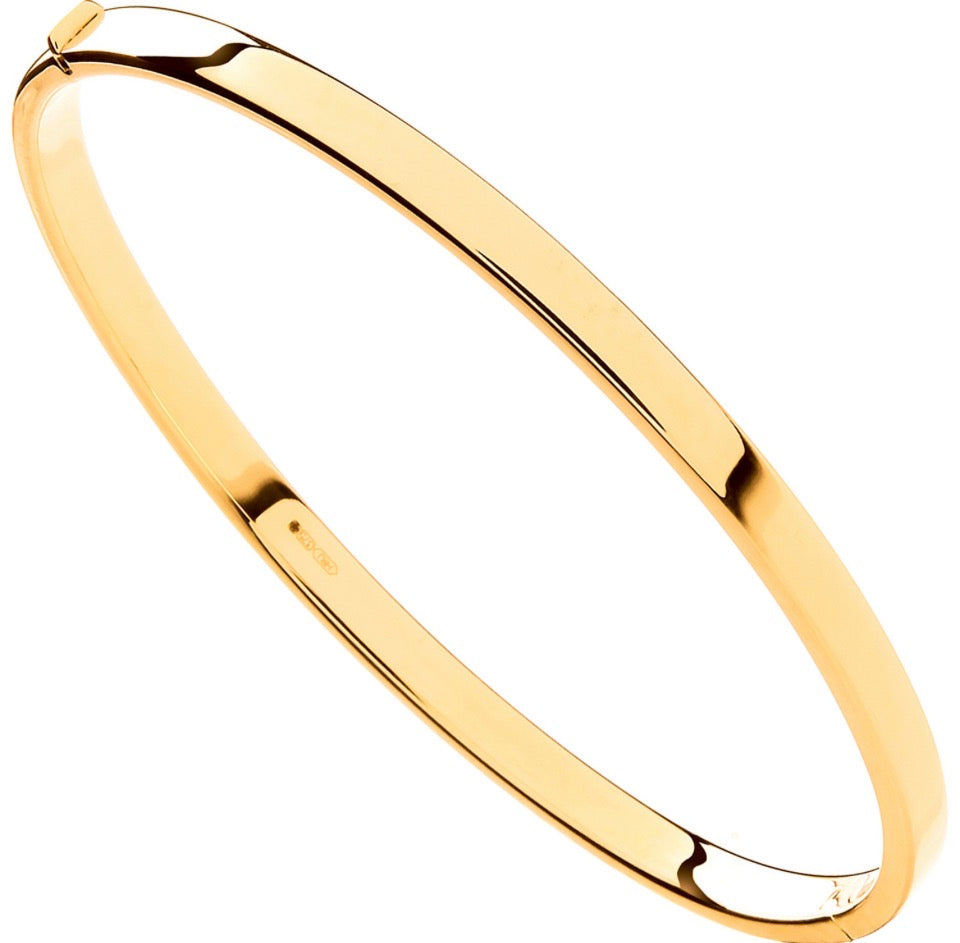 Women’s 9ct Yellow Gold 4mm Hinged Bangle - Ladies Gold Plain Bracelet