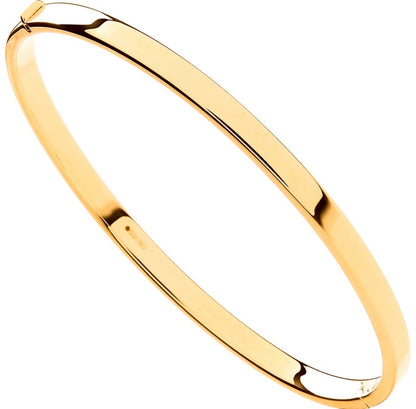 Women’s 9ct Yellow Gold 4mm Hinged Bangle - Ladies Gold Plain Bracelet