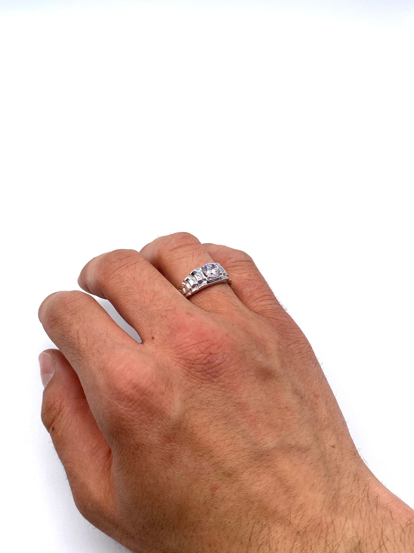 9ct White Gold Mens Ring - Rolex Sides, Cz, Two Colour & Fully Hallmarked Sizes Q - X