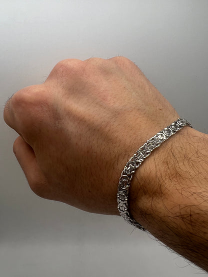 Men’s Solid 9ct White Gold - 6mm Wide - 8.5 Inch -  Men’s Byzantine Bracelet