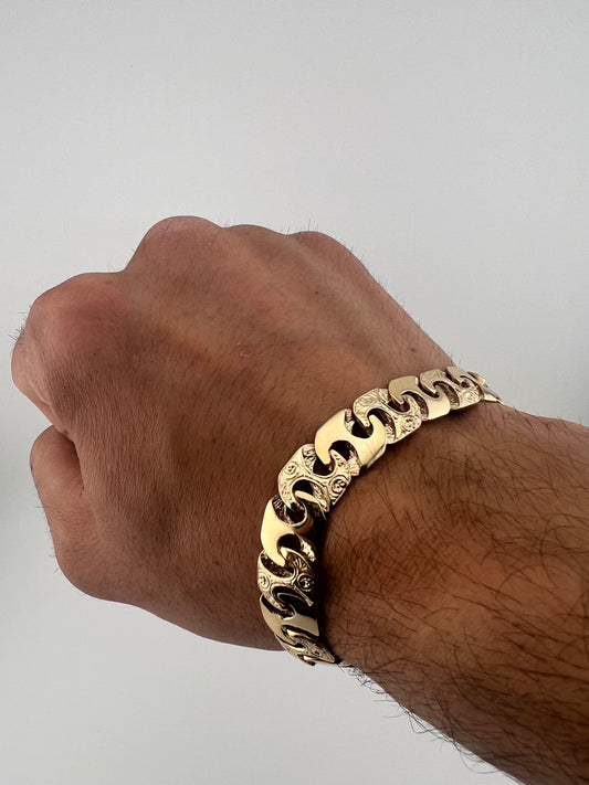 Solid 9ct Yellow Gold Chaps Anchor Bracelet - 12mm Wide - 8.5 Inches - Fully Hallmarked