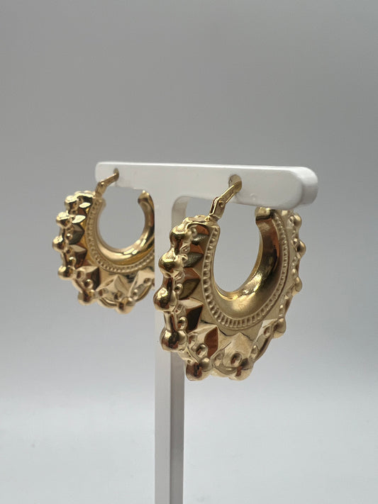 9CT YELLOW GOLD HALLMARKED VICTORIAN MEDIUM CHUNKY ROUND CREOLE HOOP EARRINGS