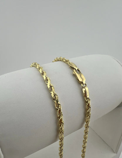 9ct Yellow Gold SOLID 3mm Rope Chain - 24 Inches - Fully Hallmarked & Boxed