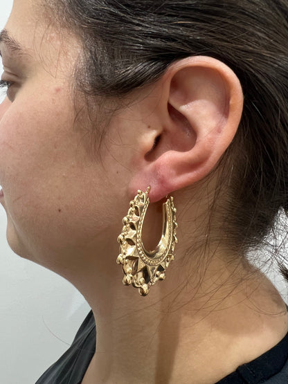 XL 9CT YELLOW GOLD HALLMARKED VICTORIAN 2INCH CHUNKY OVAL CREOLE HOOP EARRINGS