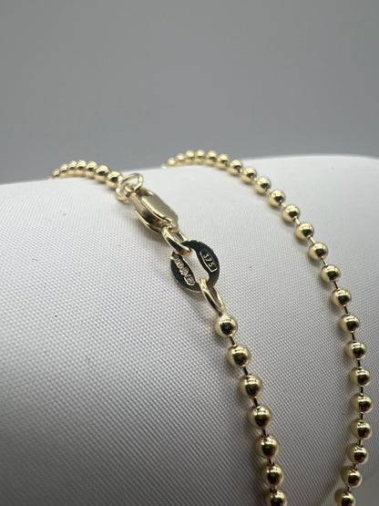 Solid 9ct Gold Ball/Bead Chain - 2MM Wide - 16" 18" 20" 22" 24" - Full Hallmark