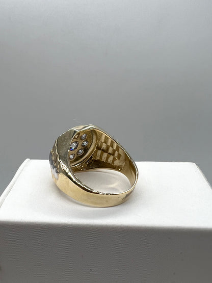 Large 9ct Yellow & White Men’s Cz Rolex Sides Ring