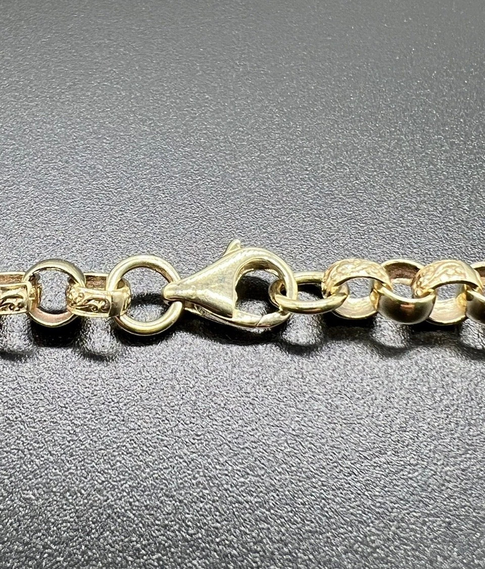 Solid 9ct Yellow Gold 6.6mm Plain & Engraved Belcher Bracelet - 24 Inches
