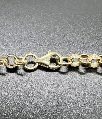 Solid 9ct Yellow Gold 6.6mm Plain & Engraved Belcher Bracelet - 24 Inches