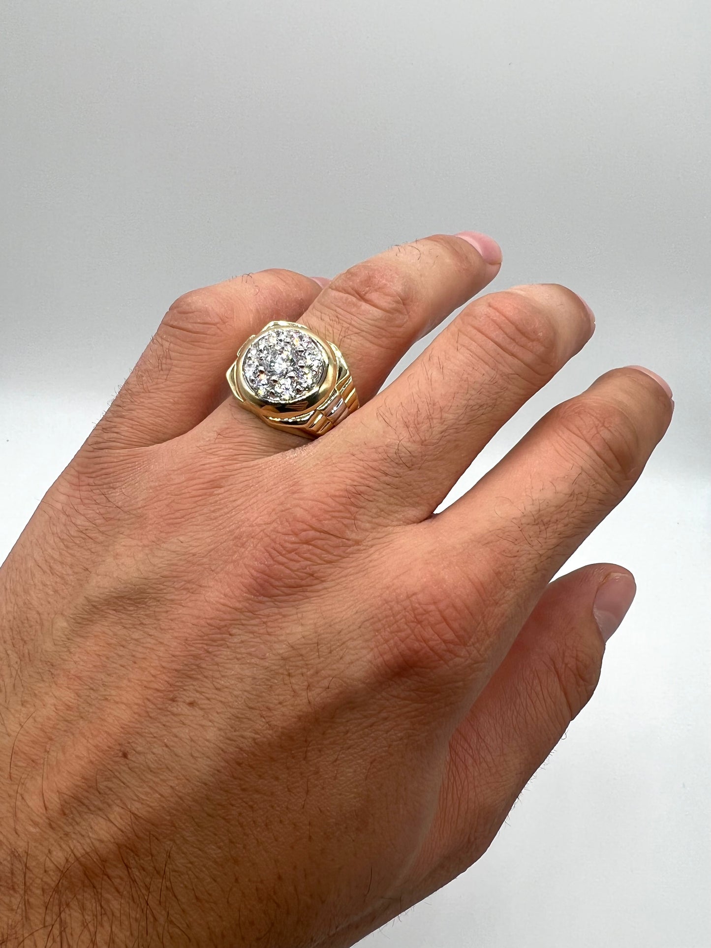 Large 9ct Yellow & White Men’s Cz Rolex Sides Ring