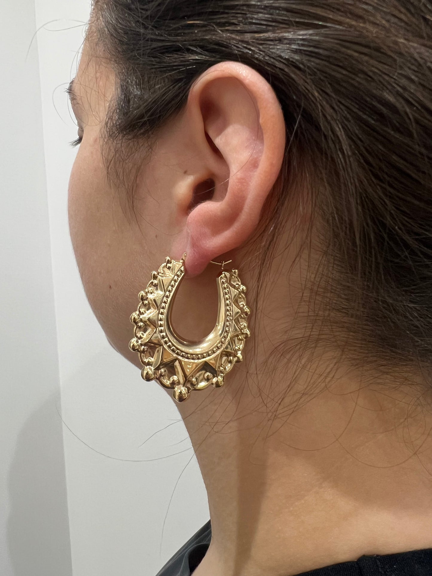 XL 9CT YELLOW GOLD HALLMARKED VICTORIAN 2INCH CHUNKY OVAL CREOLE HOOP EARRINGS