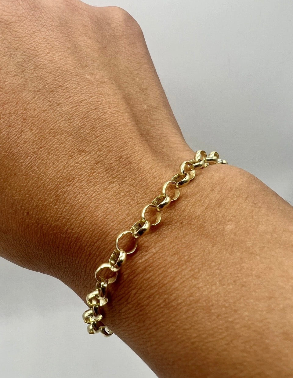 9ct Gold Chunky 5mm Wide Plain & Round Links 7” Belcher Bracelet - UK Hallmark